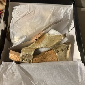 Corkys Metallic Gold Wedge Sandals